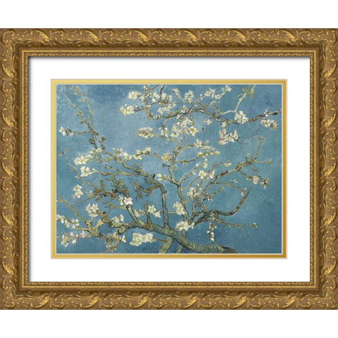 Van Goghs Almond Blossom Gold Ornate Wood Framed Art Print with Double Matting by Van Gogh, Vincent