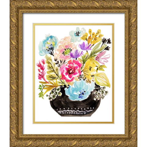 Black Floral Vase I Gold Ornate Wood Framed Art Print with Double Matting by Fields, Karen