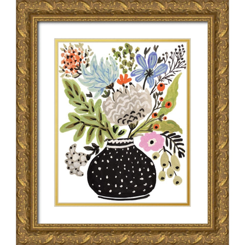Black Floral Vase II Gold Ornate Wood Framed Art Print with Double Matting by Fields, Karen