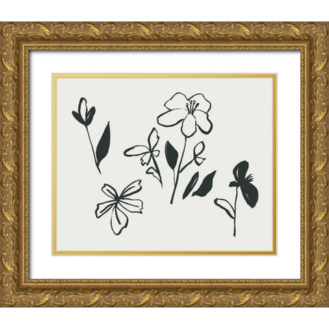 Little Flora I Gold Ornate Wood Framed Art Print with Double Matting by Wang, Melissa