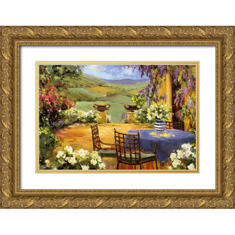 Countryside Terrace Gold Ornate Wood Framed Art Print with Double Matting by Stevens, Allayn