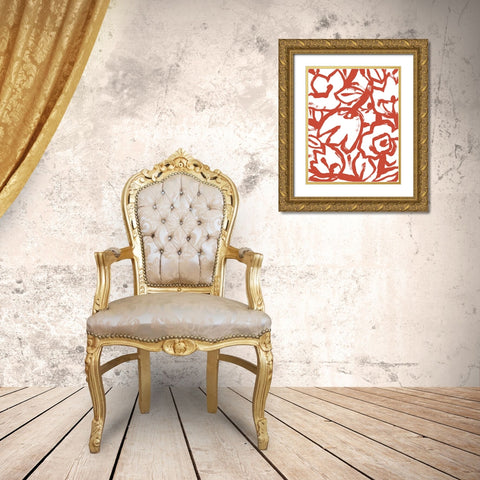 Red Brush Floral I Gold Ornate Wood Framed Art Print with Double Matting by Vess, June Erica