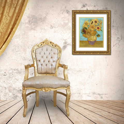 Van Gogh Sunflowers I Gold Ornate Wood Framed Art Print with Double Matting by Van Gogh, Vincent