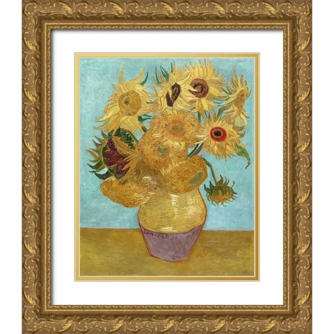 Van Gogh Sunflowers I Gold Ornate Wood Framed Art Print with Double Matting by Van Gogh, Vincent