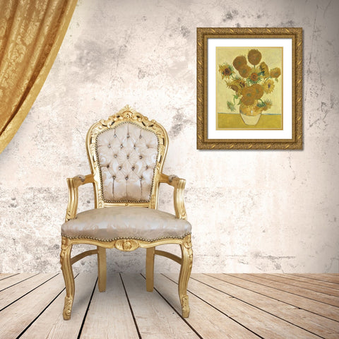 Van Gogh Sunflowers II Gold Ornate Wood Framed Art Print with Double Matting by Van Gogh, Vincent