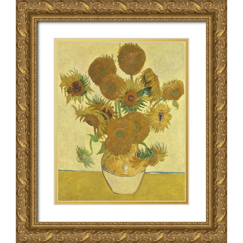Van Gogh Sunflowers II Gold Ornate Wood Framed Art Print with Double Matting by Van Gogh, Vincent