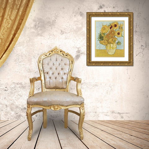 Van Gogh Sunflowers III Gold Ornate Wood Framed Art Print with Double Matting by Van Gogh, Vincent