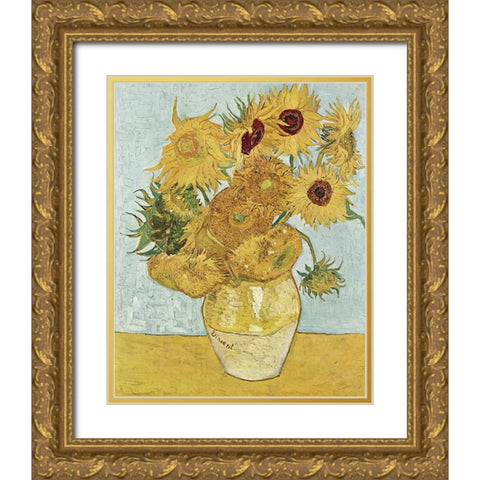 Van Gogh Sunflowers III Gold Ornate Wood Framed Art Print with Double Matting by Van Gogh, Vincent