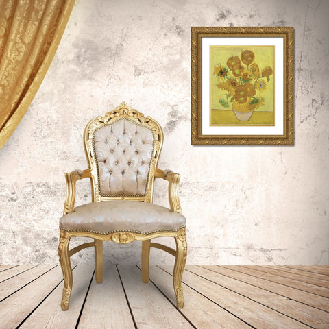 Van Gogh Sunflowers IV Gold Ornate Wood Framed Art Print with Double Matting by Van Gogh, Vincent