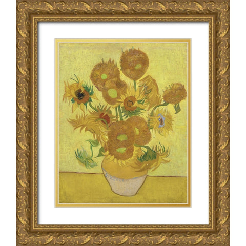 Van Gogh Sunflowers IV Gold Ornate Wood Framed Art Print with Double Matting by Van Gogh, Vincent