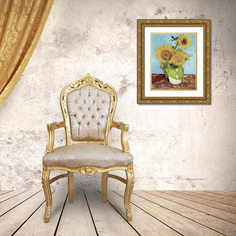 Van Gogh Sunflowers V Gold Ornate Wood Framed Art Print with Double Matting by Van Gogh, Vincent