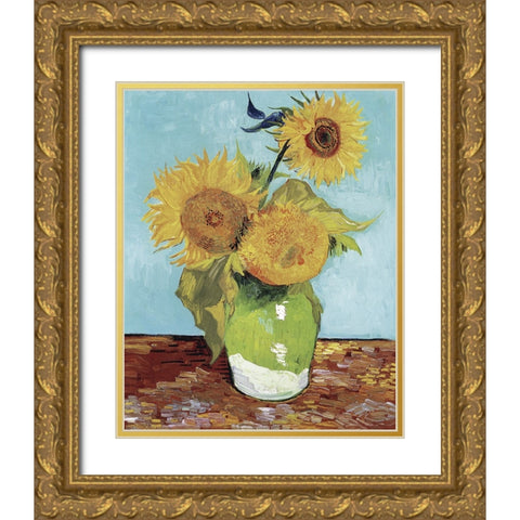 Van Gogh Sunflowers V Gold Ornate Wood Framed Art Print with Double Matting by Van Gogh, Vincent