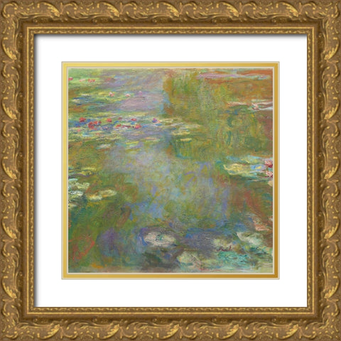 Monet Water Lilies IV Gold Ornate Wood Framed Art Print with Double Matting by Monet, Claude