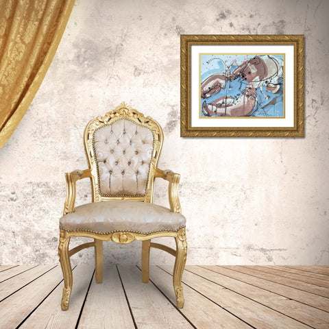 Lobster on Blue I Gold Ornate Wood Framed Art Print with Double Matting by Ferrell, Erin McGee