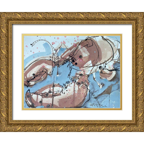 Lobster on Blue I Gold Ornate Wood Framed Art Print with Double Matting by Ferrell, Erin McGee