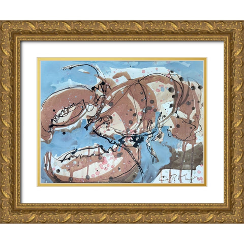 Lobster on Blue II Gold Ornate Wood Framed Art Print with Double Matting by Ferrell, Erin McGee