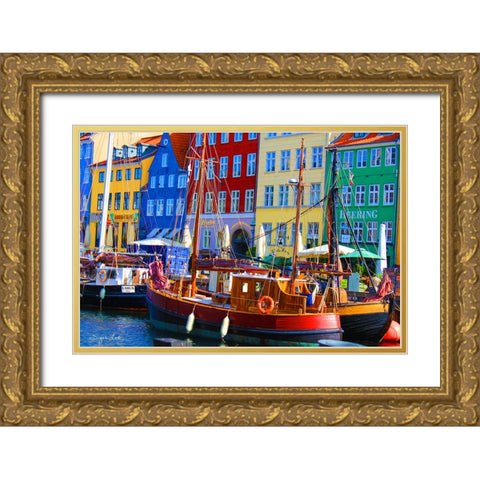 Copenhagan Nyhavn II Gold Ornate Wood Framed Art Print with Double Matting by Lind, Suzan