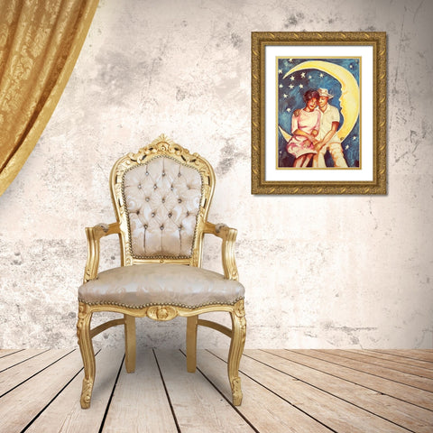 Love Over the Moon I Gold Ornate Wood Framed Art Print with Double Matting by McGee, Janie