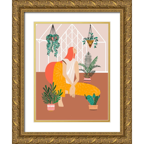 Boho Girl I Gold Ornate Wood Framed Art Print with Double Matting by Arctic Frame