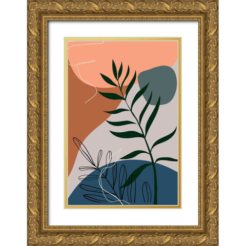 Boho Leaves I Gold Ornate Wood Framed Art Print with Double Matting by Arctic Frame