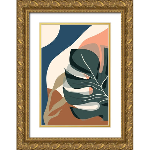 Boho Leaves III Gold Ornate Wood Framed Art Print with Double Matting by Arctic Frame