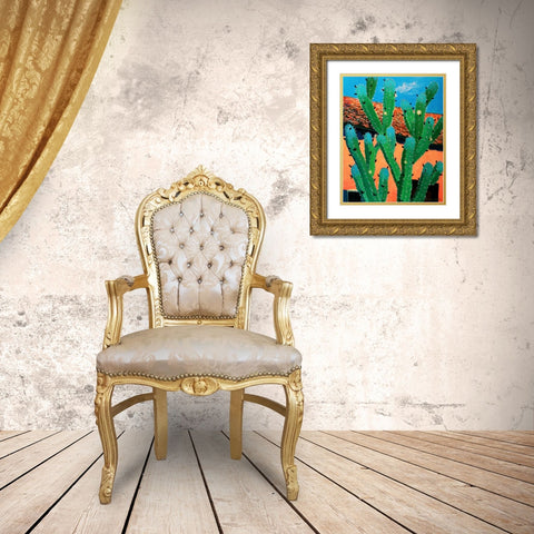 Blue Flame Cactus in Spring Gold Ornate Wood Framed Art Print with Double Matting by Bonaparte, Diane
