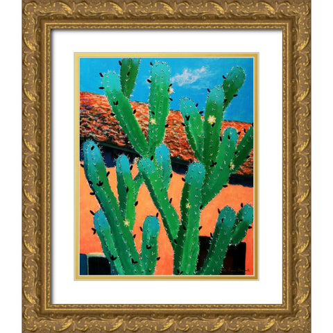 Blue Flame Cactus in Spring Gold Ornate Wood Framed Art Print with Double Matting by Bonaparte, Diane