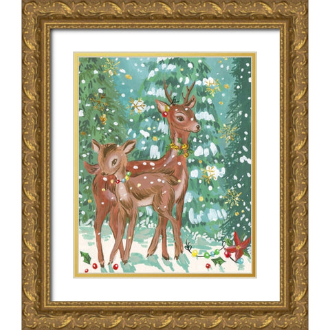 Doe and Fawn II Gold Ornate Wood Framed Art Print with Double Matting by Wang, Melissa