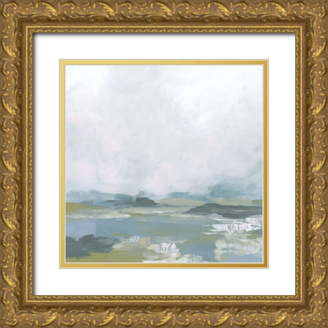 Blue Fields II Gold Ornate Wood Framed Art Print with Double Matting by Vess, June Erica