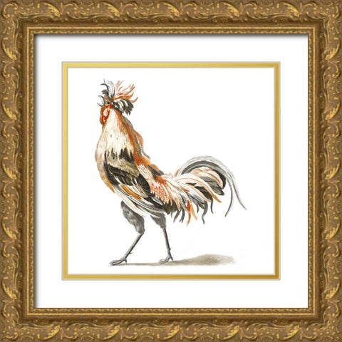 Teyler Roosters II Gold Ornate Wood Framed Art Print with Double Matting by Teyler, Johan