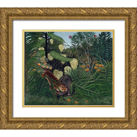 Rousseaus Jungle I Gold Ornate Wood Framed Art Print with Double Matting by Rousseau, Henri