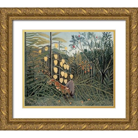 Rousseaus Jungle II Gold Ornate Wood Framed Art Print with Double Matting by Rousseau, Henri