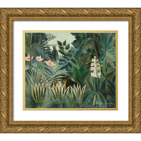 Rousseaus Jungle III Gold Ornate Wood Framed Art Print with Double Matting by Rousseau, Henri