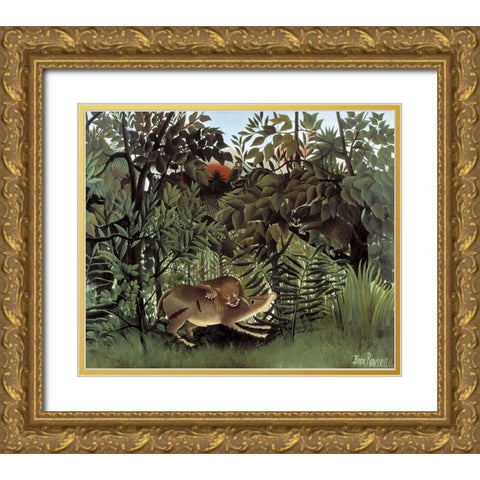Rousseaus Jungle IV Gold Ornate Wood Framed Art Print with Double Matting by Rousseau, Henri
