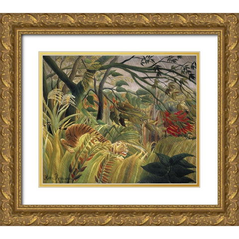 Rousseaus Jungle V Gold Ornate Wood Framed Art Print with Double Matting by Rousseau, Henri