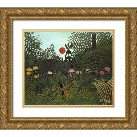 Rousseaus Jungle VI Gold Ornate Wood Framed Art Print with Double Matting by Rousseau, Henri