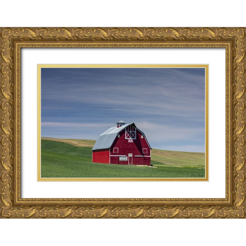 Red Palouse Barn I Gold Ornate Wood Framed Art Print with Double Matting by Drost, David