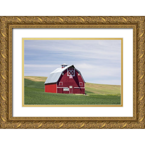 Red Palouse Barn II Gold Ornate Wood Framed Art Print with Double Matting by Drost, David