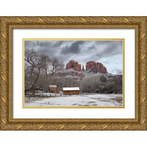Cathedral Rock Arizona Gold Ornate Wood Framed Art Print with Double Matting by Drost, David