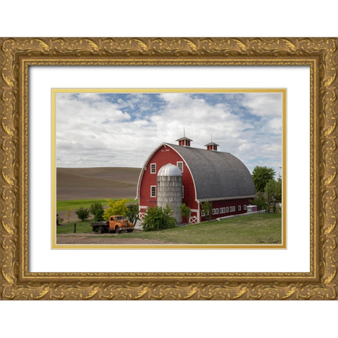 Truck and Palouse Barn Gold Ornate Wood Framed Art Print with Double Matting by Drost, David
