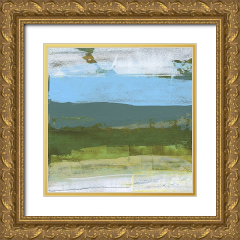Green Abstract Fields II Gold Ornate Wood Framed Art Print with Double Matting by Gordon, Sharon