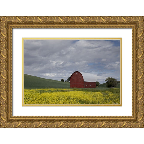 Palouse Barn and Flowers I Gold Ornate Wood Framed Art Print with Double Matting by Drost, David