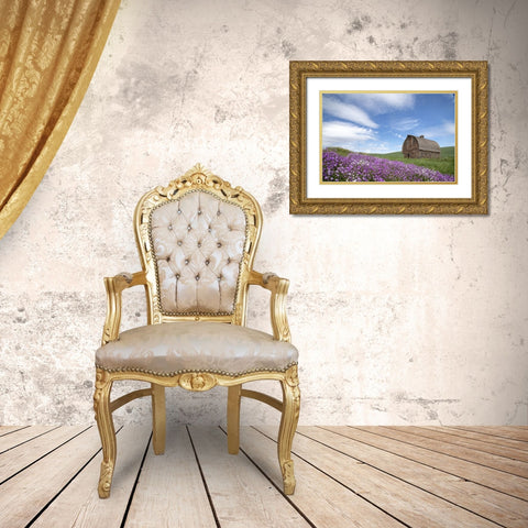 Palouse Barn and Flowers II Gold Ornate Wood Framed Art Print with Double Matting by Drost, David