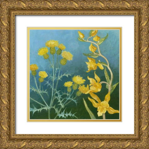 Azure Blooms II Gold Ornate Wood Framed Art Print with Double Matting by Meagher, Megan