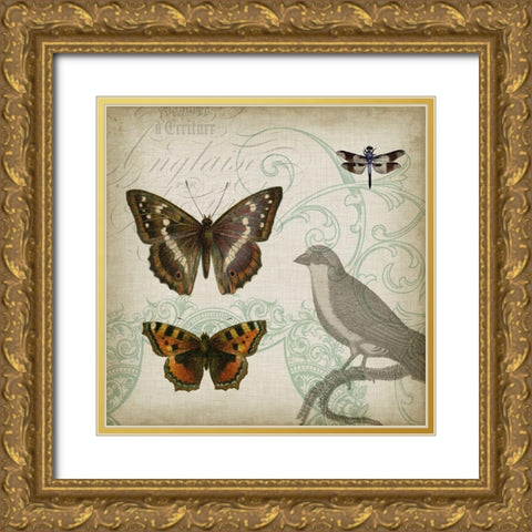 Cartouche and Wings III Gold Ornate Wood Framed Art Print with Double Matting by Goldberger, Jennifer