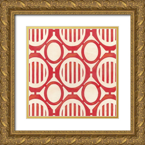 Retro Blockprint II Gold Ornate Wood Framed Art Print with Double Matting by Vess, June Erica