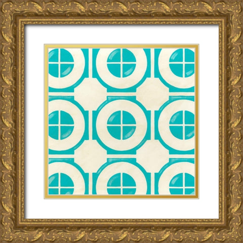 Retro Blockprint III Gold Ornate Wood Framed Art Print with Double Matting by Vess, June Erica