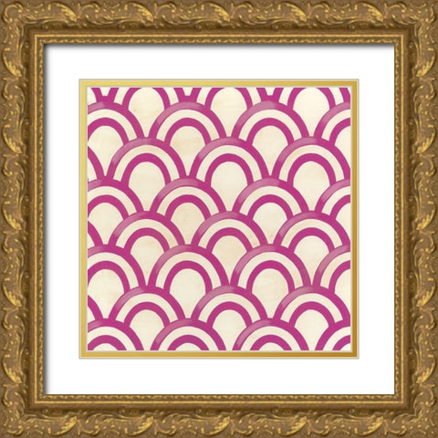 Retro Blockprint VI Gold Ornate Wood Framed Art Print with Double Matting by Vess, June Erica