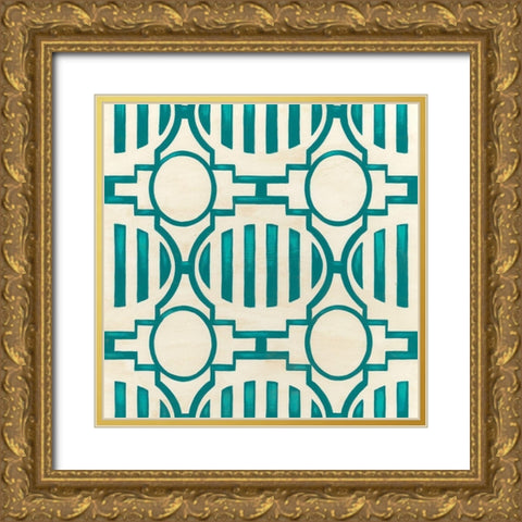 Retro Blockprint VIII Gold Ornate Wood Framed Art Print with Double Matting by Vess, June Erica