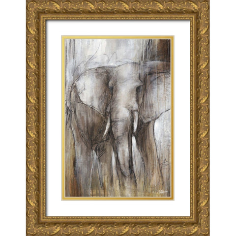 Elephant Study Gold Ornate Wood Framed Art Print with Double Matting by Drotar, Rikki